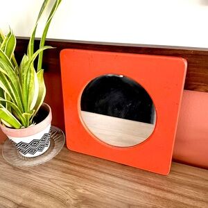 Bright Orange Painted Square Circle Mirror Wall Hanging Mirror Handpainted 11.75